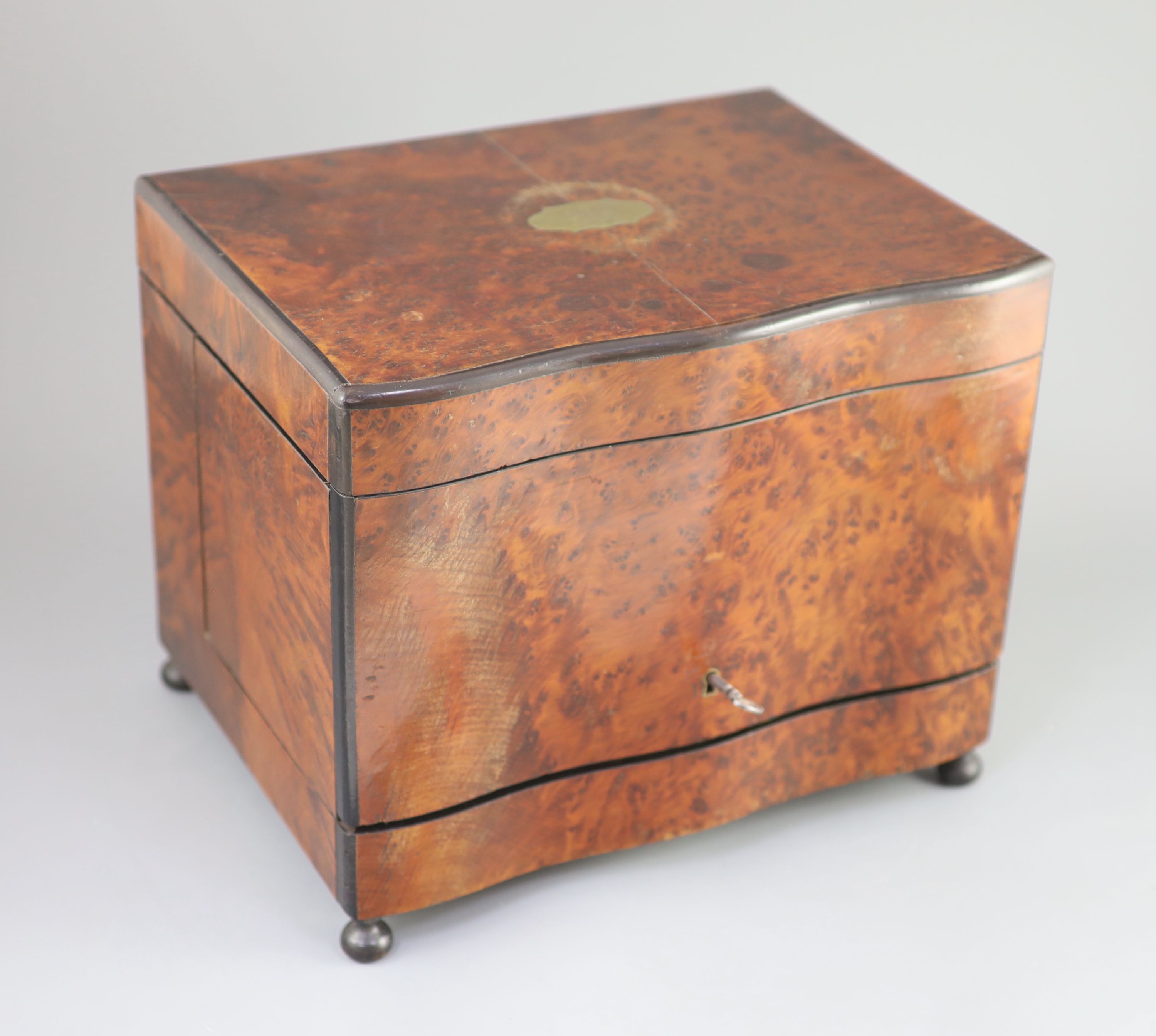 A Victorian burr yew decanter box, c1880 32 x 24cm, 27cm high.